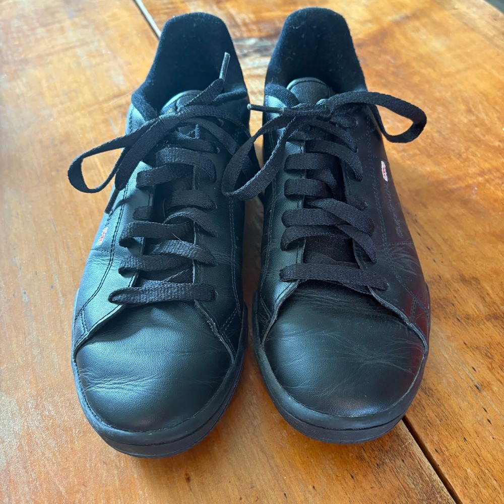 Reebok NPC II Mens 8.5 Sneakers Black Classic Leather Low Top Shoes 6836 - Picture 2 of 9